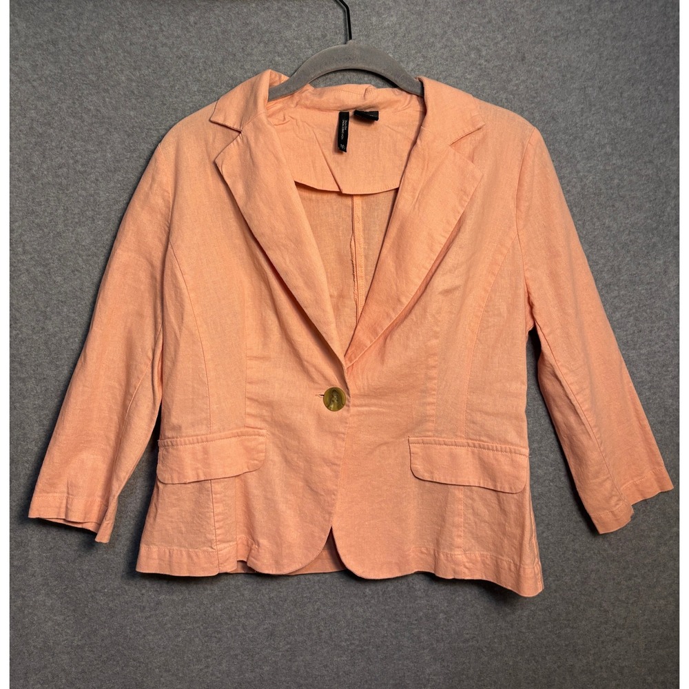 New Directions Linen Blend Blazer Womens PM Peach Coastal Grandmother Jacket